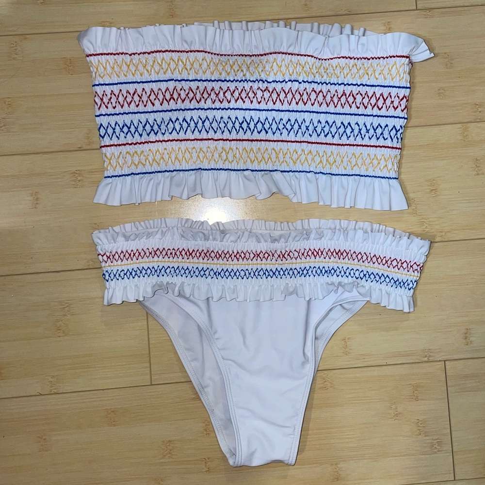 White bandeau swimsuit